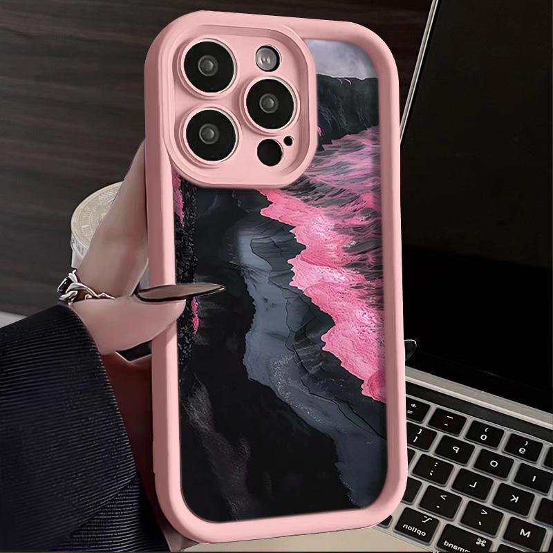 Pink Sea Wave Silicone Case for iPhone 13/14/15/16 Pro Max - Full Coverage and 17-Day Eye Protection