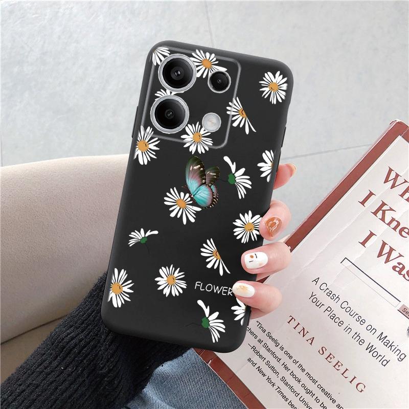 Чехол для телефона Redmi 13C 4G 12C A3 A2 A1 Plus Note 13 Pro для Xiaomi 14 Poco C65 X6 X3 Pro противоударный бампер с цветочным котом и мраморным рисунком, черный чехол