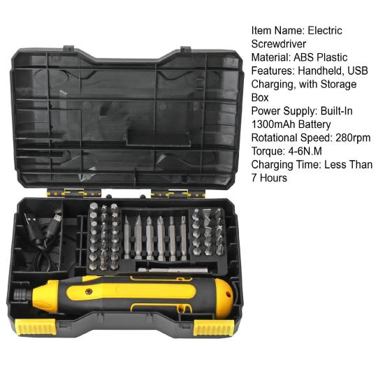 1 комплект, электрическая отвертка 4 В, 43 бита, встроенный аккумулятор емкостью 1300 мАч, электрическая отвертка с обратной зарядкой через USB, инструмент для разборки, бытовая техника