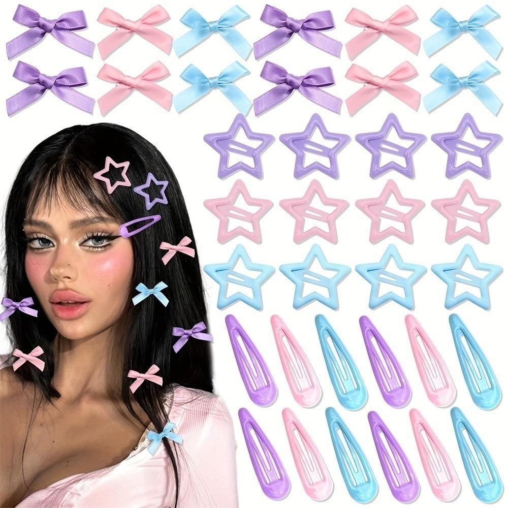 20/36Pcs Mini Bow Hair Clip Colorful Waterdrop Hair Clips New Ribbon Barrette Women's Girls