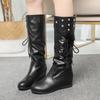 Женские сапоги до середины голени, черные туфли для женщин, танкетка, полувысокая меховая платформа со стразами, стильный новый рок-пу