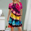 Women Casual Dress Summer Tie-dyed Print Dresses For Women O-neck Short Sleeve Dress Plus Size