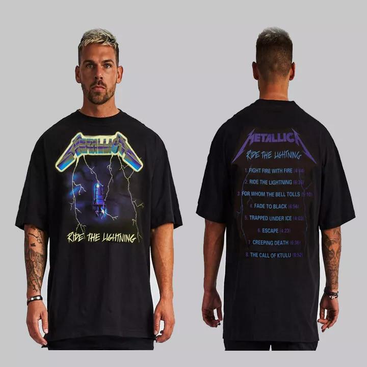 Metallica Ride The Lightning Thrash Punk Rock Front Back Print Unisex T-Shirt