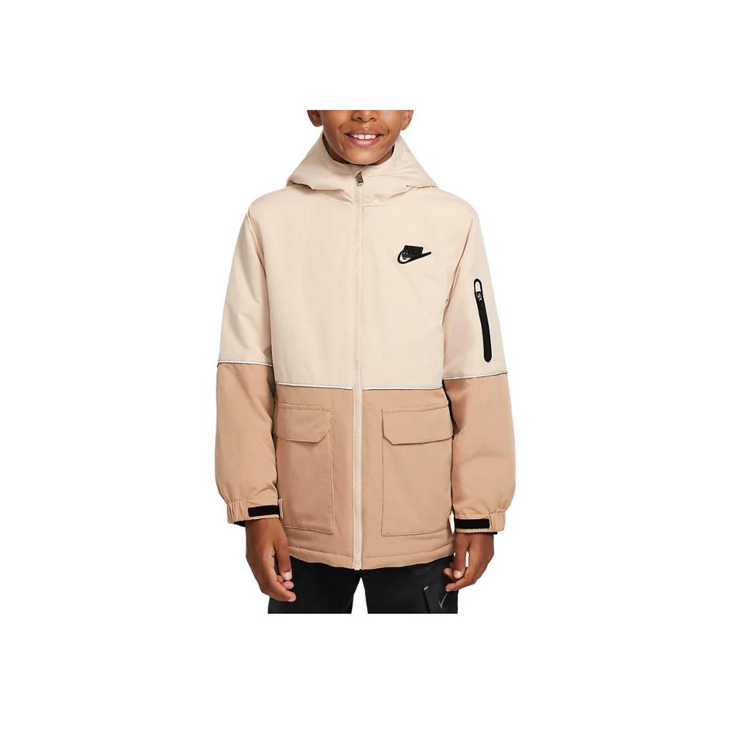 Nike Just Do It Повседневная спортивная удобная куртка с капюшоном на молнии Детские куртки Песочно-белый HQ7172-126
