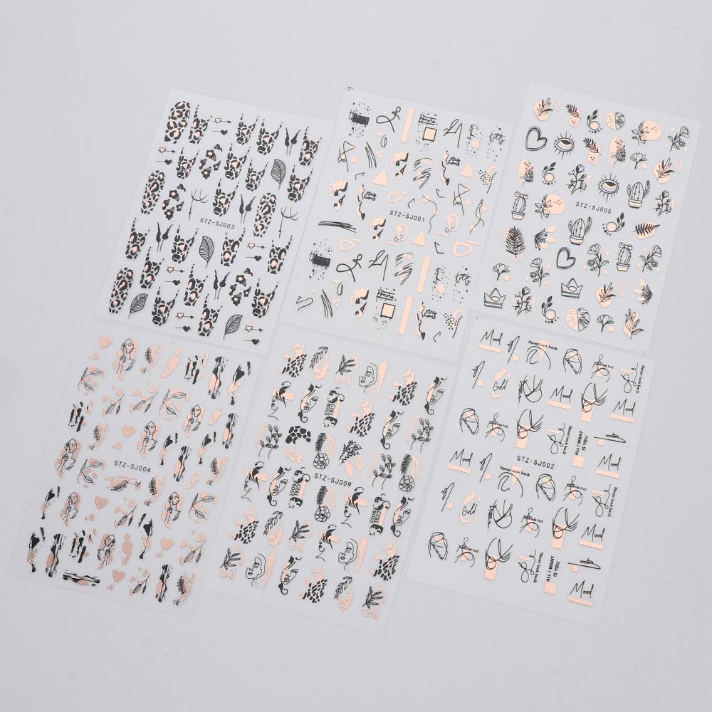 Abstract Line DIY Nail Stickers for Women Girls Nail Art Decorations Rose Gold Spring 3D Sliders for Manicure Nail Polish Decals