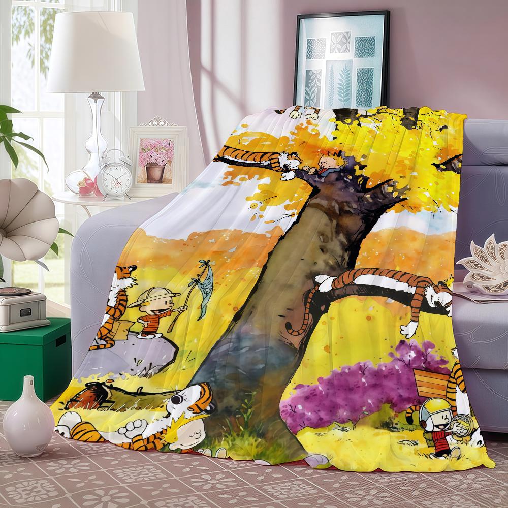 Cartoon cute C-Calvin and H-hobbes Blanket For Sofa Office Bed Plane Travel Sleep Read Relax Camping Soft And Warm