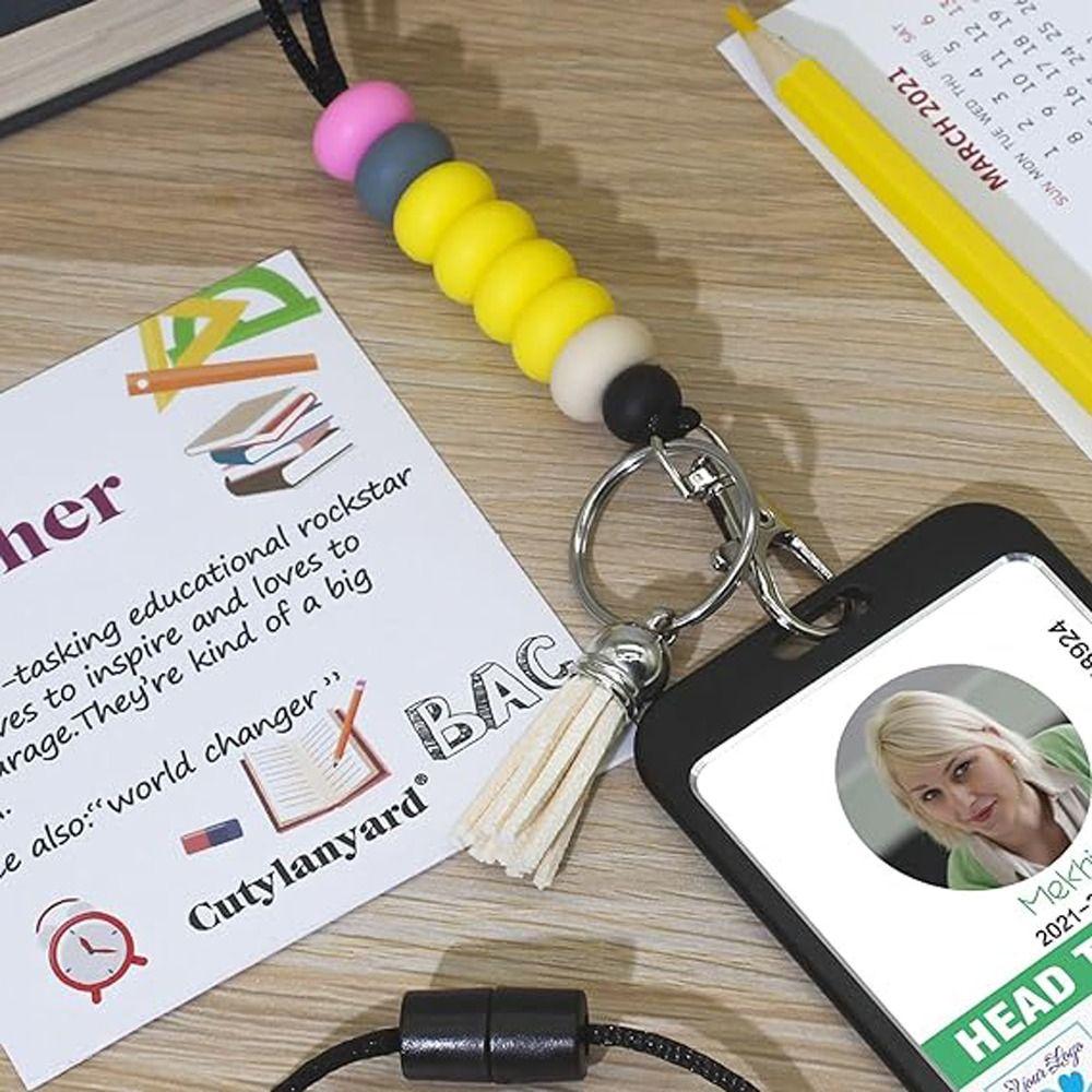 Breakaway Silicone Beaded Lanyard Anti-Lose Teacher Lanyards Creative ID Badges Lanyard  Great Gift