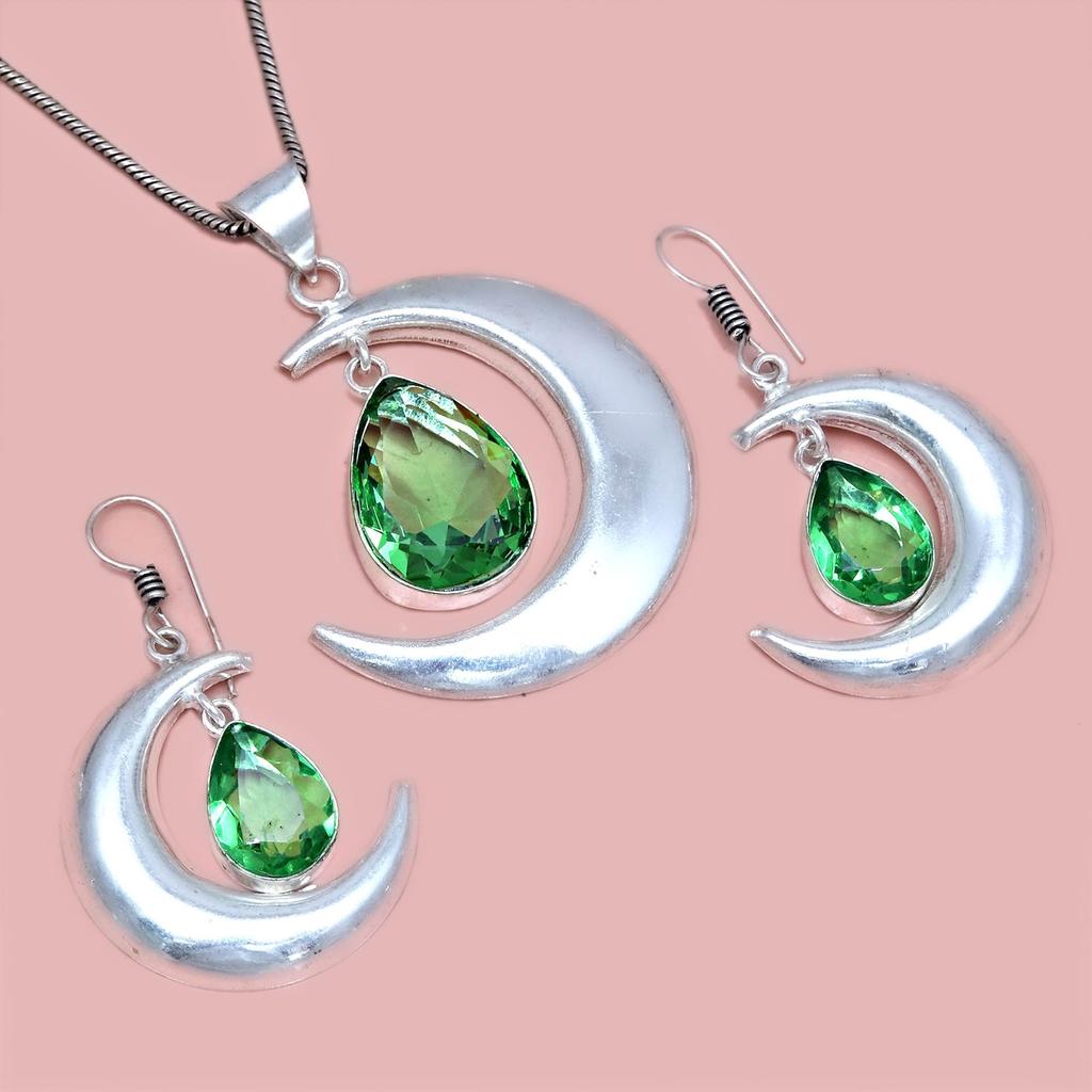 Peridot Gemstone Pendant Jewelry Set Quartz Necklace 18-20''