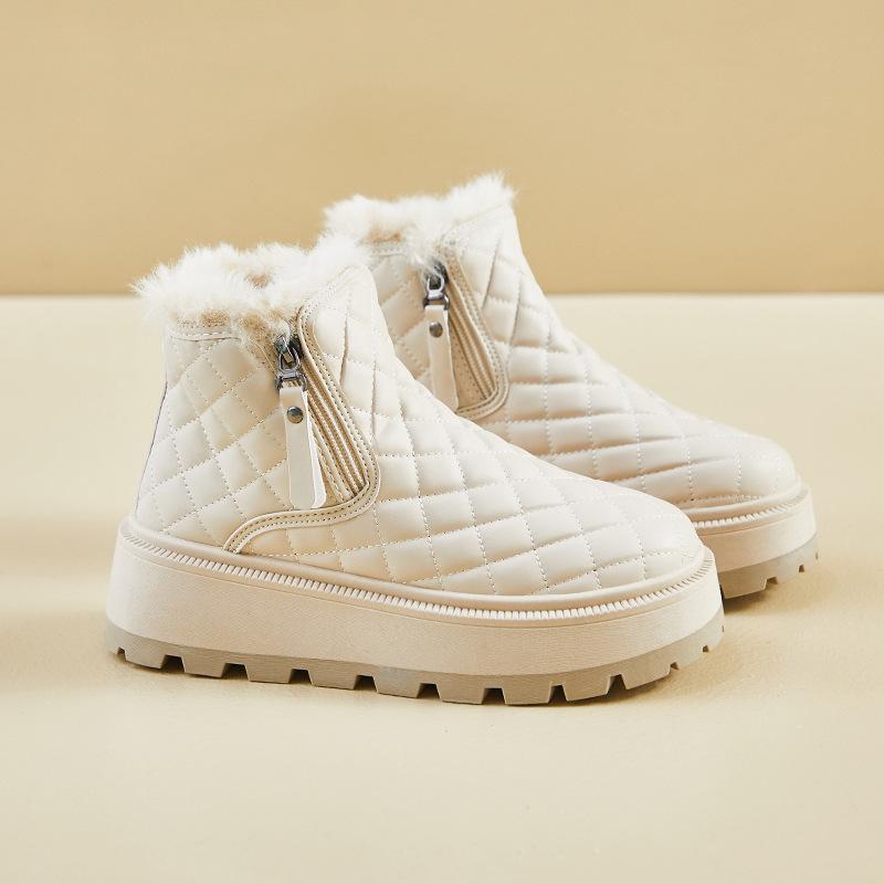 Зимние теплые ботинки для женщин, ботильоны на толстой платформе с подкладкой из искусственного меха, женские удобные нескользящие короткие ботинки для ходьбы с боковой молнией