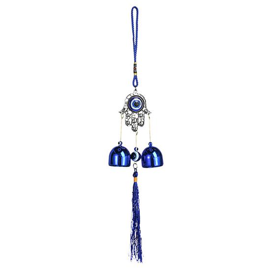 Синий злые глаза ветряная музыка с 2 колокольчиками для внутреннего и наружного использования в саду, патио, подвесной металлический ветряной колокольчик в форме сердца и дерева для бабочки