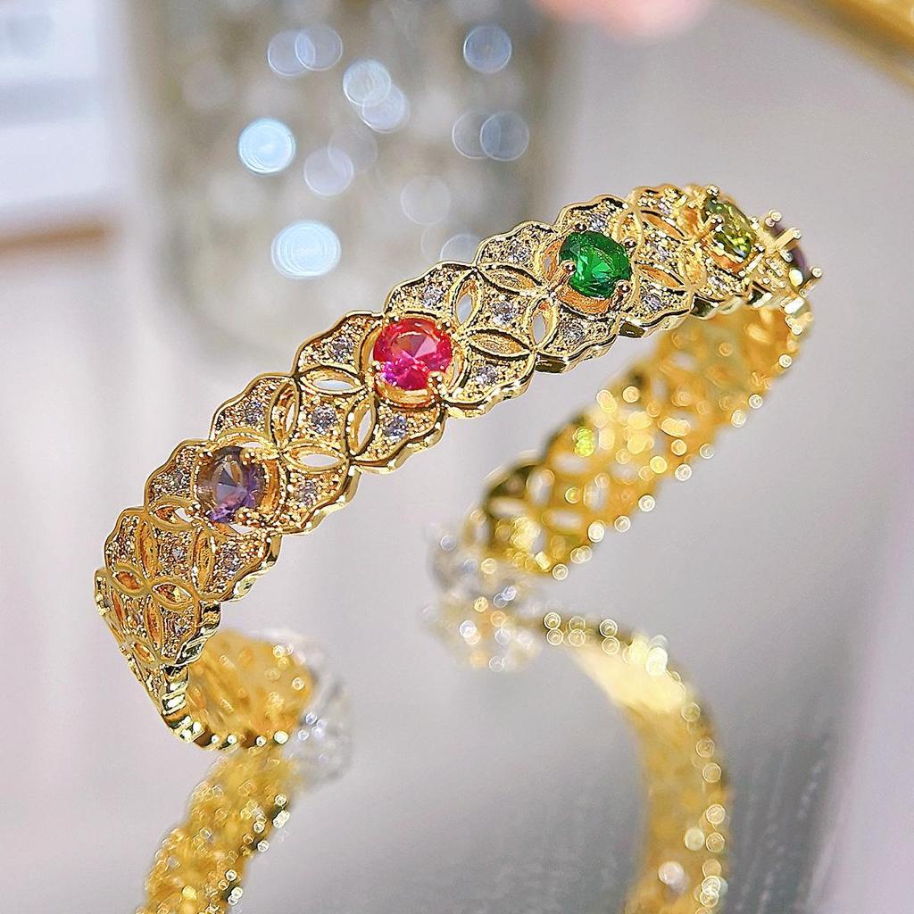 WWJ Royal And Noble Party Wedding Golden Регулируемый открывающийся браслет Роскошные ретро женские ювелирные аксессуары Цветные браслеты с цирконием CZ