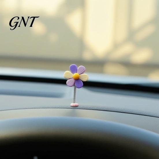 Flower Dashboard Bobblehead 5Pcs Colorful Shaking Car Decor, Resin Rainbow Sunflower Ornament Aesthetic Decor with Non Slip Pad, Cute Wobble Head for