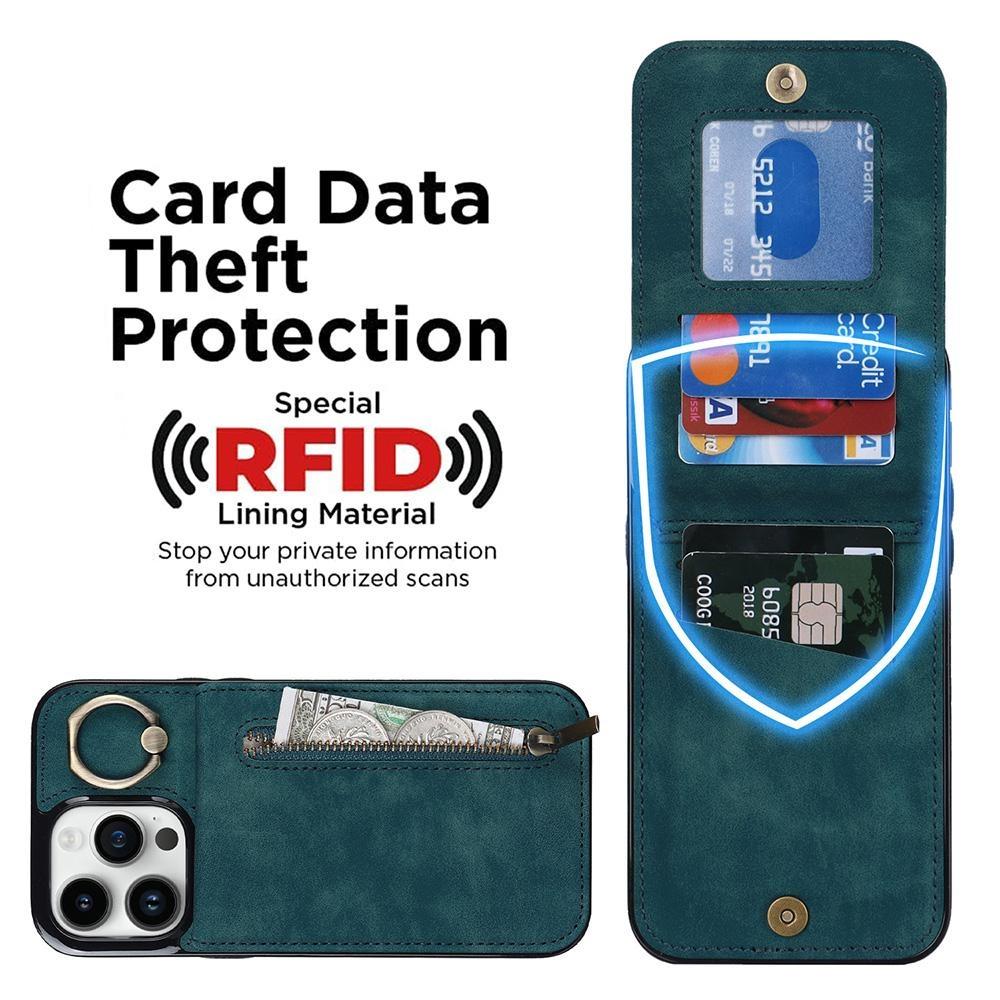 Кожаный чехол-кошелек с держателем для карт с откидным кольцом на 360° и подставкой на молнии для iPhone 15 14 13 12 11 Pro Max XS MAX/Samsung S23 S22 S21 Ultra Plus A13 A14 A53