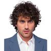 European and American Style Men's Daily Use Natural Looking Fluffy Short Wavy Curls Deep Brown Wig with Bangs