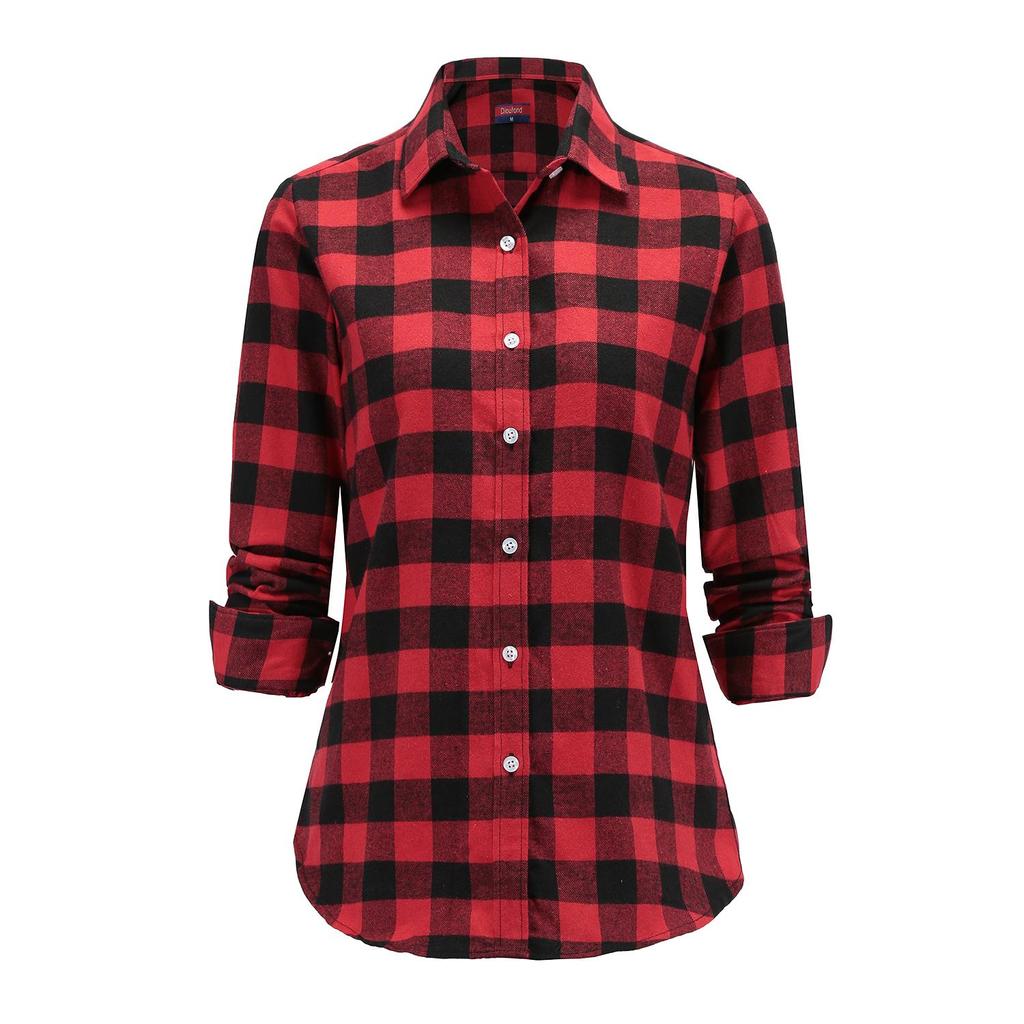 Dioufond Women Plaid Flannel Shirt Long Sleeve Flannel Plaid Tops