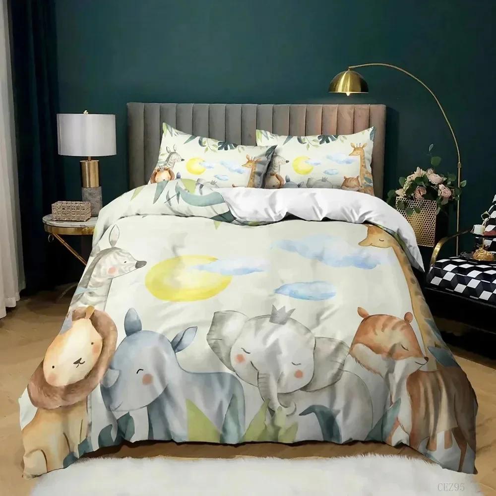 Комплект постельного белья с изображением животных Queen Cute African Animal Print Twin Комплект постельного белья из микрофибры с красочными животными джунглей для вечеринки в зоопарке Покрывало для пододеяльника