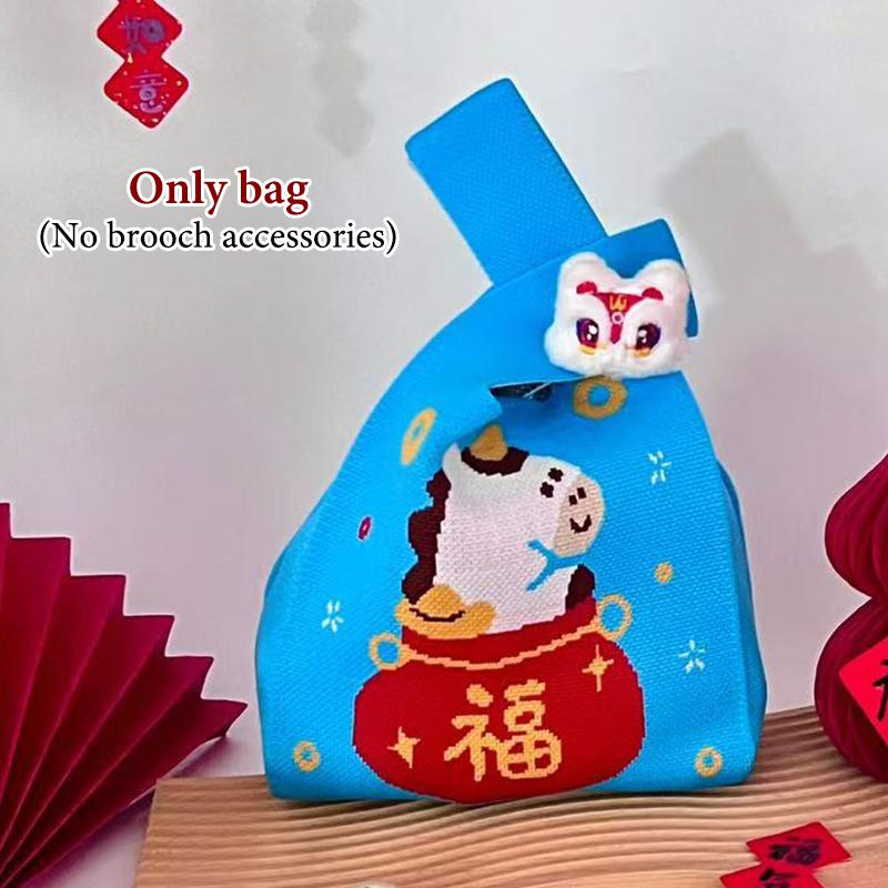 2026 Новогодний Мультяшный Талисман Пони Вязаный Подарочный Мешок Ручной Мешок для Конфет Большая Вместимость Мешок на Завязках на Запястье Милые Многоразовые Сумки для Покупок