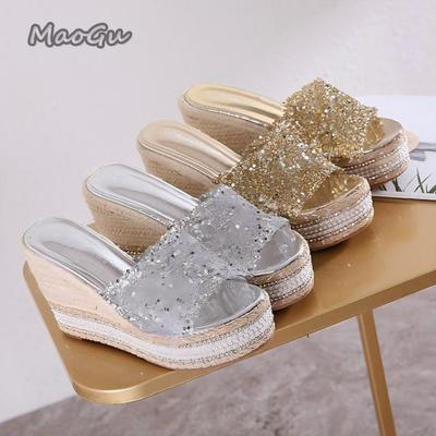 Платформенные сандалии женские 10 см стразы шлепанцы женские летние туфли-лодочки Sandalias Sexy De Mujer женские летние шлепанцы для улицы