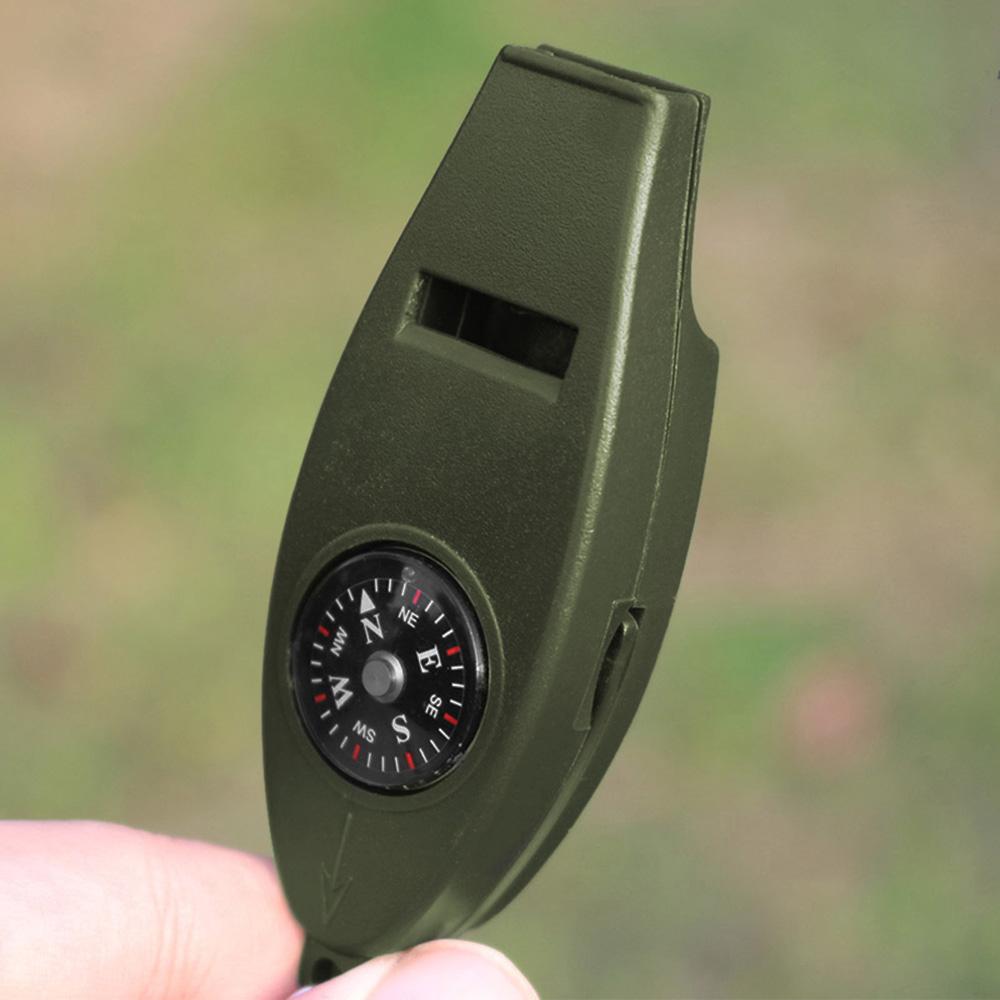 Multifunction 4 in 1 Safety Whistle Compass Thermometer Magnifier with Keychain Outdoor Travel Emergency Survival Kits