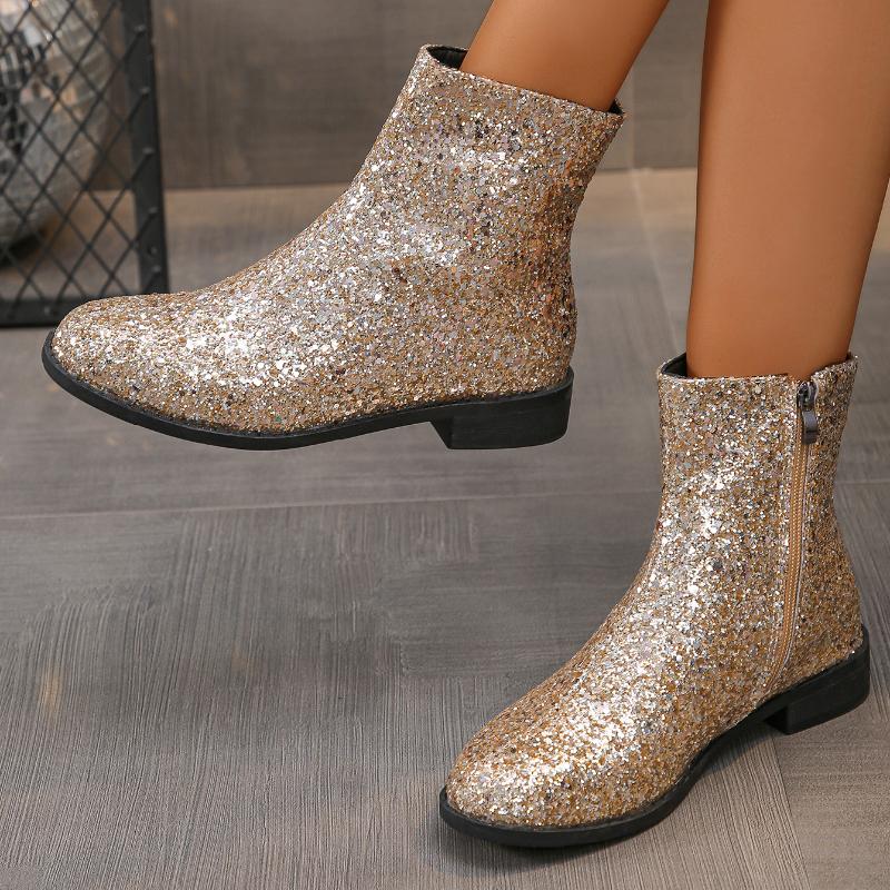 Fashion Ankle Boots for Women 2024 Autumn Winter New Style Shiny Fashion Women's Boots Casual and Versatile Back Zipper Platform Boots