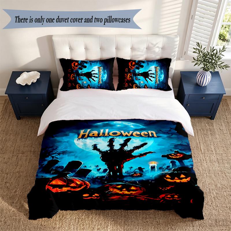 Happy Halloween 3‑Piece Bedding Set Soft Microfiber Duvet Cover Pillowcases Comfortable Bed Linen for Bedroom Decoration