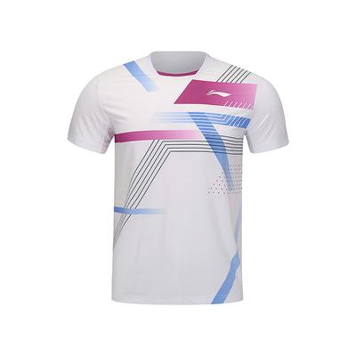 Футболка Li Ning в полоску с круглым вырезом и коротким рукавом, дышащая, мужская, белая AAYU137-2