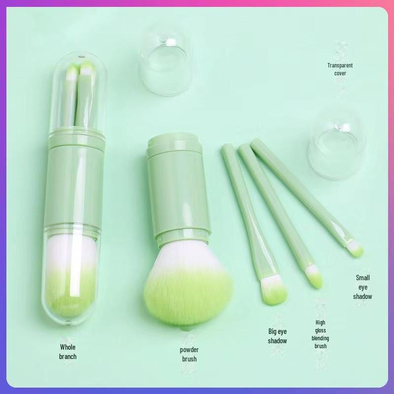 Portable 4-in-1 Retractable Makeup Brush: Blush, Eye Shadow, Multi-functional Tool with Cover.