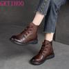 Fashion GKTINOO Genuine Leather Women Short Boots 2025 New Winter Round Toe Ziper Solid Color Handmade Retro Ankle Boots