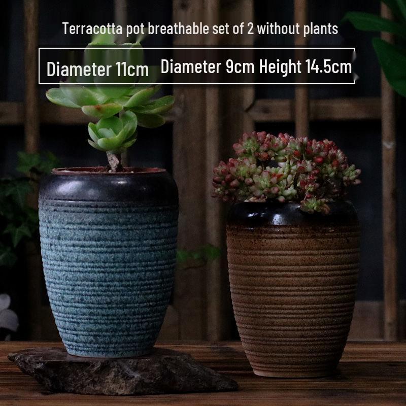 Succulent Ceramic Stump Pot: Retro Terracotta, Breathable & Water-Absorbing, Creative Small Flower Planter