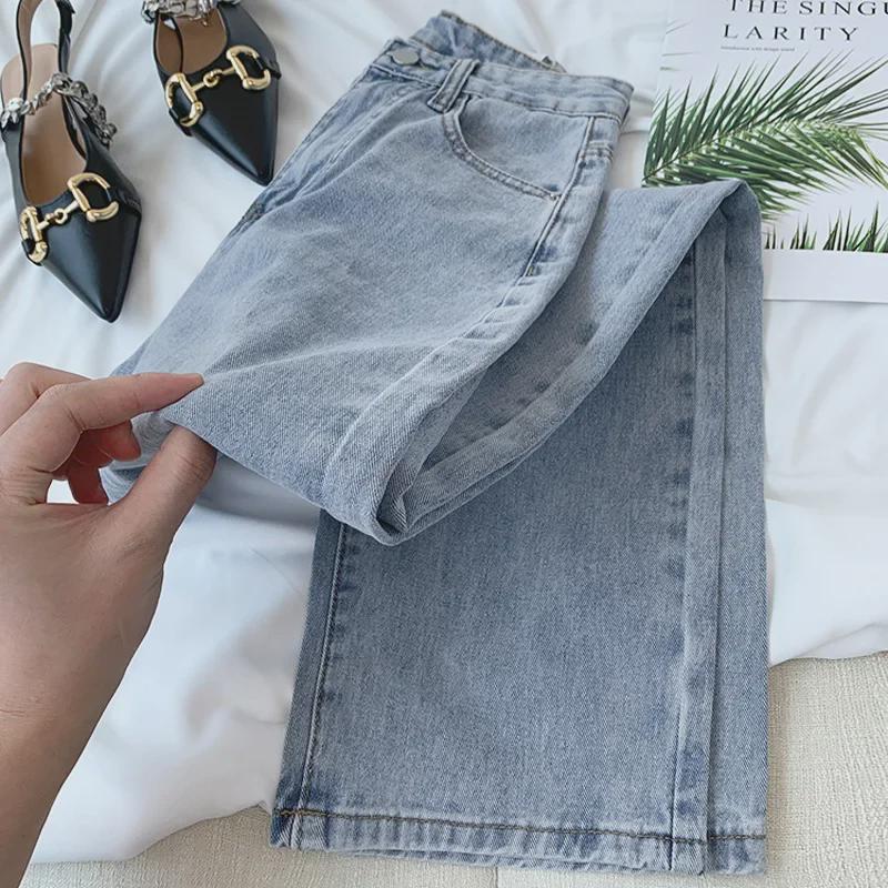 Женские джинсы с высокой талией и широкими штанинами — свободный крой, лето 2022 г.