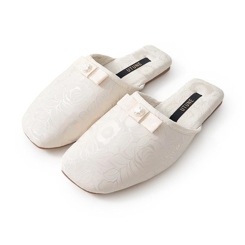 Новые женские домашние тапочки в китайском стиле - нескользящая подошва, шелковая вышивка, высококачественная ткань.