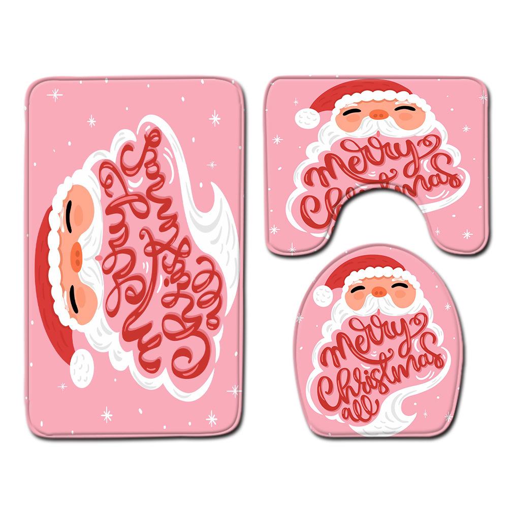 3D Цифровая печать Рождественская Водонепроницаемая Занавеска для душа Четыре предмета Коврик для ванной Нескользящий Коврик для двери Спальня Гостиная Коврик для пола Ковер