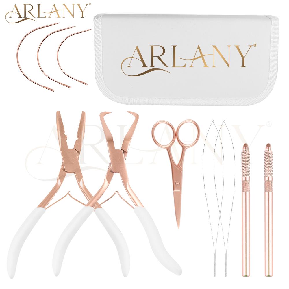 ARLANY Hair Extension Pliers Tool Kit Microlink Pliers for Sewing Weft Extensions Micro Ring Loop Needle Pulling Hook Threader