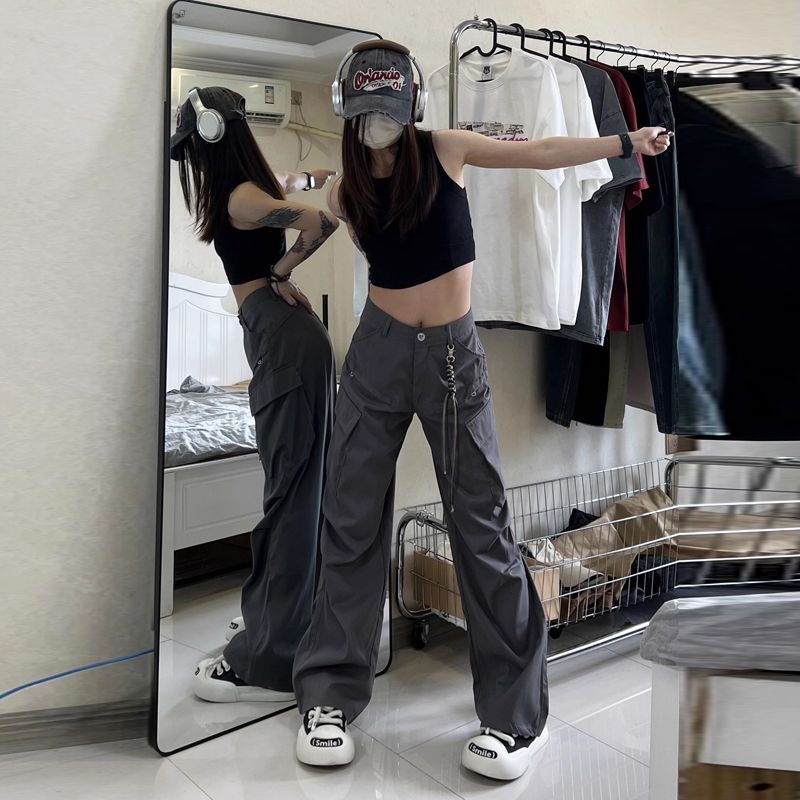 Весенне-летние брюки карго американского стиля для женщин, свободные, в стиле hot girl, вдохновленные ретро, микроклеш, прямые, повседневные длинные брюки