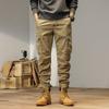 Мужские высококачественные утолщенные хлопковые рабочие брюки с множеством карманов и манжетами для весны и осени