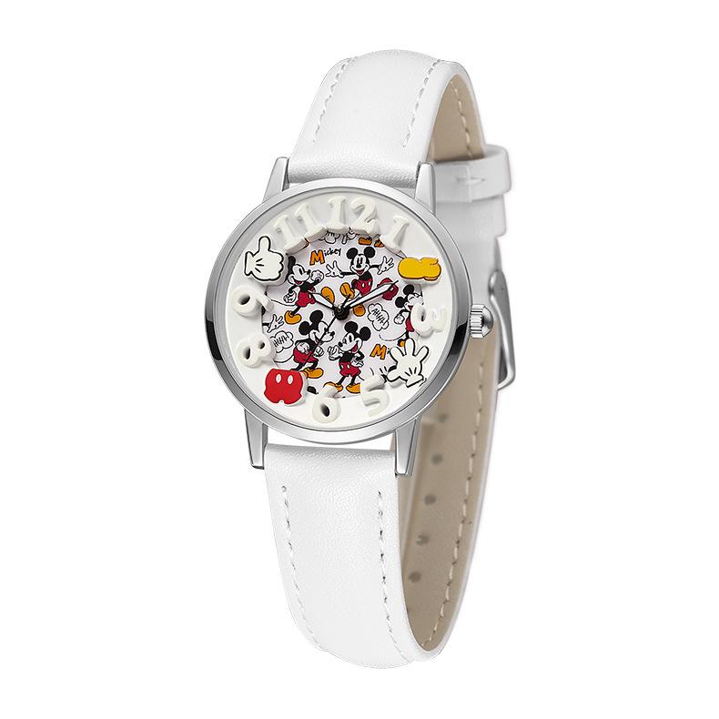 Disney Модные детские часы с мультяшным Микки Маусом, кварцевые наручные часы из ПУ кожи, подарок для мальчиков и девочек