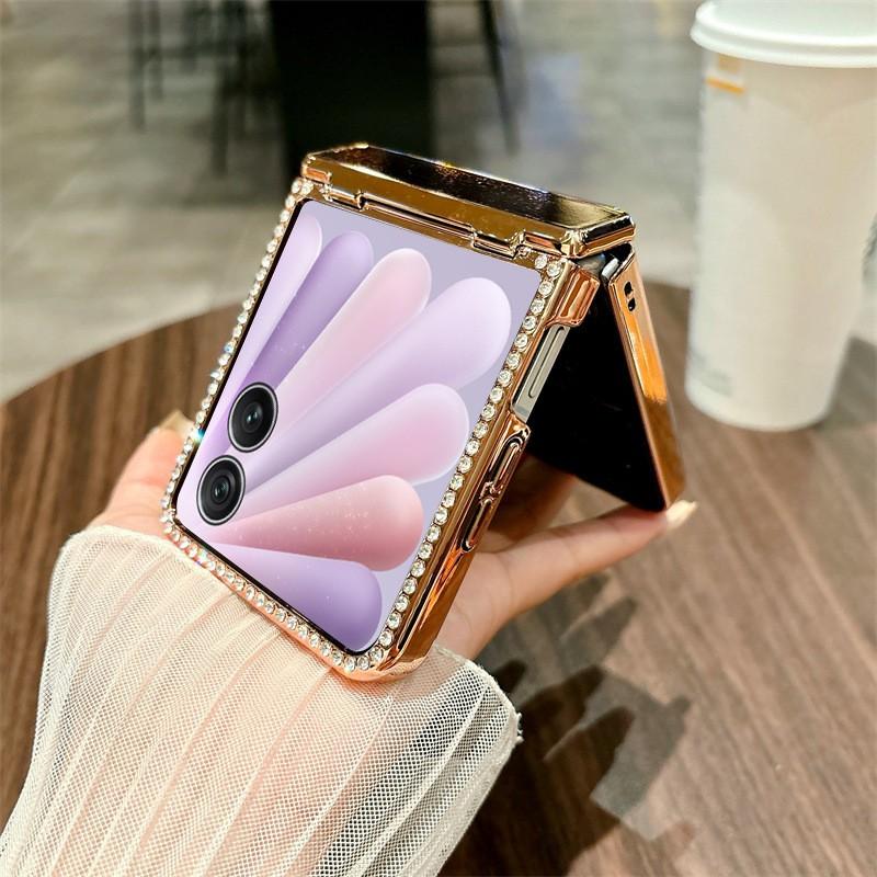 Luxury Electroplated Glitter Flip Phone Case Honor Magic V 2 - Shockproof Scratch Resistant PC Cover In Gold Black