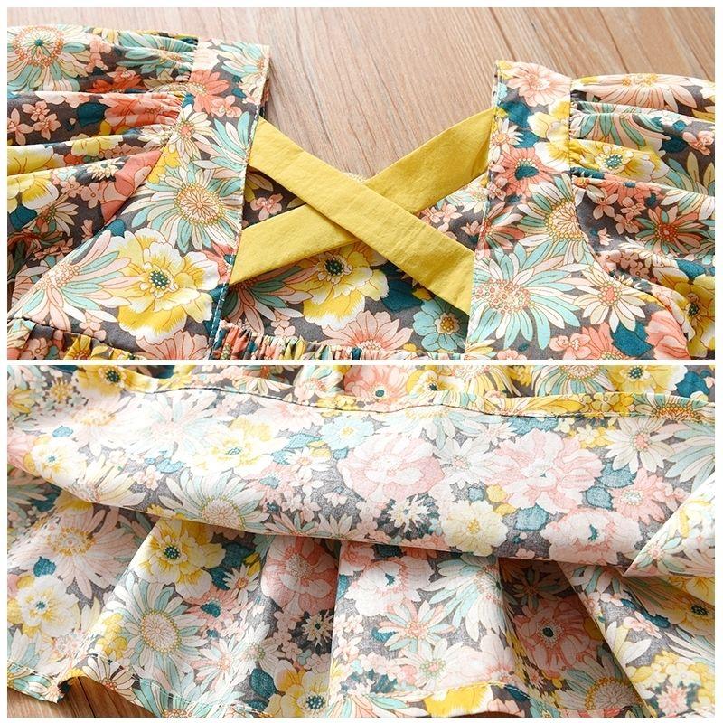 Платье с цветочным принтом для девочек, летнее, тонкое, детское, с открытой спиной и короткими рукавами, платье принцессы