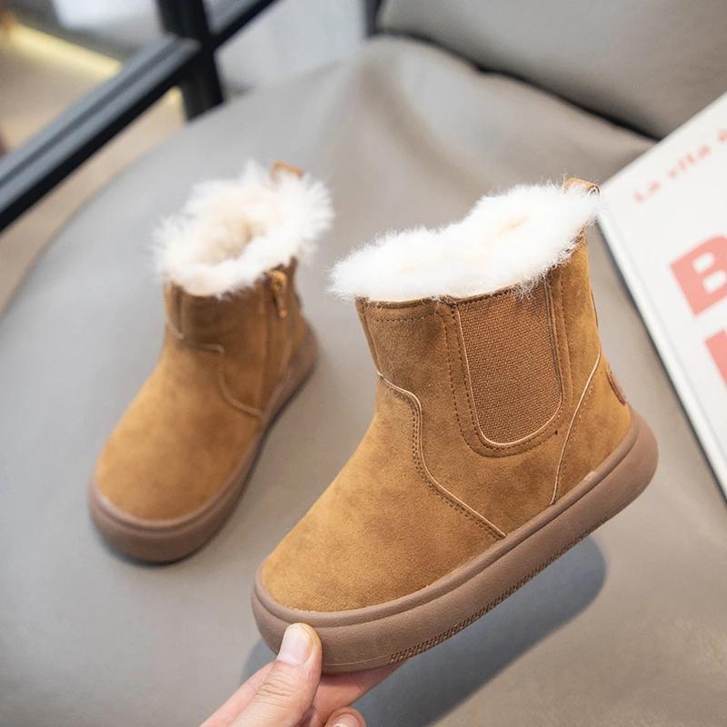 Зимние ботинки для девочек и мальчиков 2024 года, новые детские ботинки «Челси» для девочек, простой британский стиль, нескользящая платформа, круглый носок