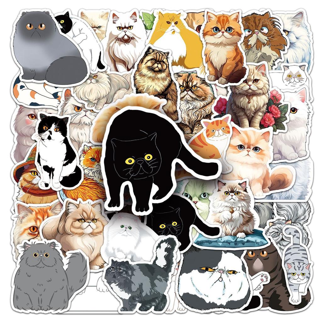 52 Persian Cat Graffiti Stickers Personalized Cartoon Cute Cat Decorative Water Cup Mobile Phone Luggage Sticker