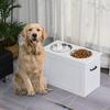 Raised Dog Bowls, with Storage, Two Stainless Steel Bowls, Elevated Base - White