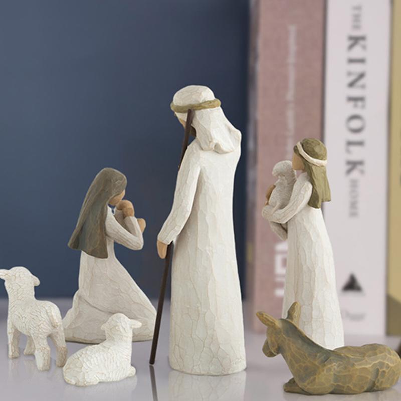 Craft Decoration Baby Jesus Manger ,Resin Ornament Hand Painted Decor Nativity Figures Statue Set