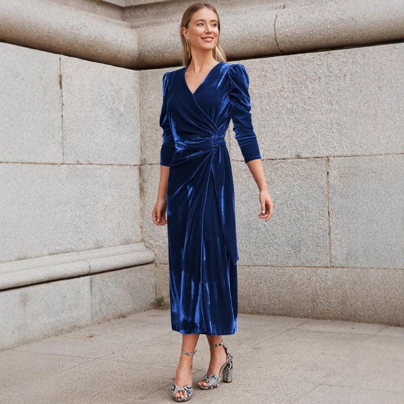 Женское шифоновое длинное платье с длинными рукавами