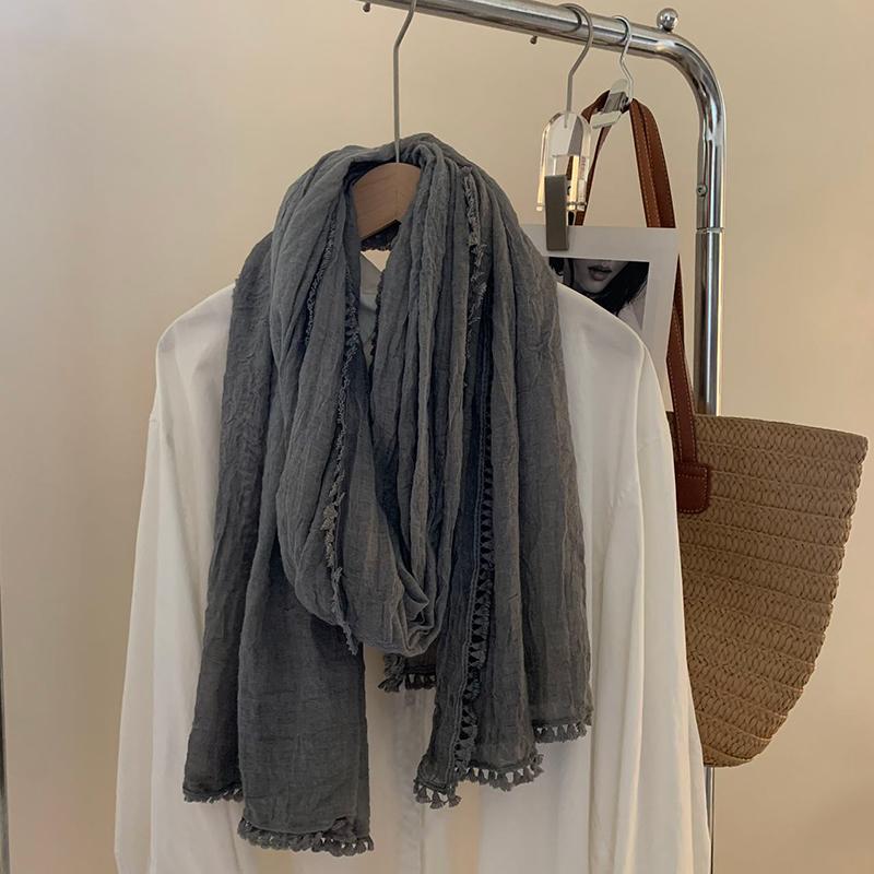 New Pure-Color Cotton Lace Scarf Japanese-Style Simple Thin-Style All-Purpose Shawl Korean Spring And Autumn Women And Men