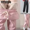 Fashion Women Winter Warm Long Pants Fleece Thick Leggins Solid Plus Size Elastic Lace-up Casual Sweatpants Harem Pants Casual Pants Plue Size