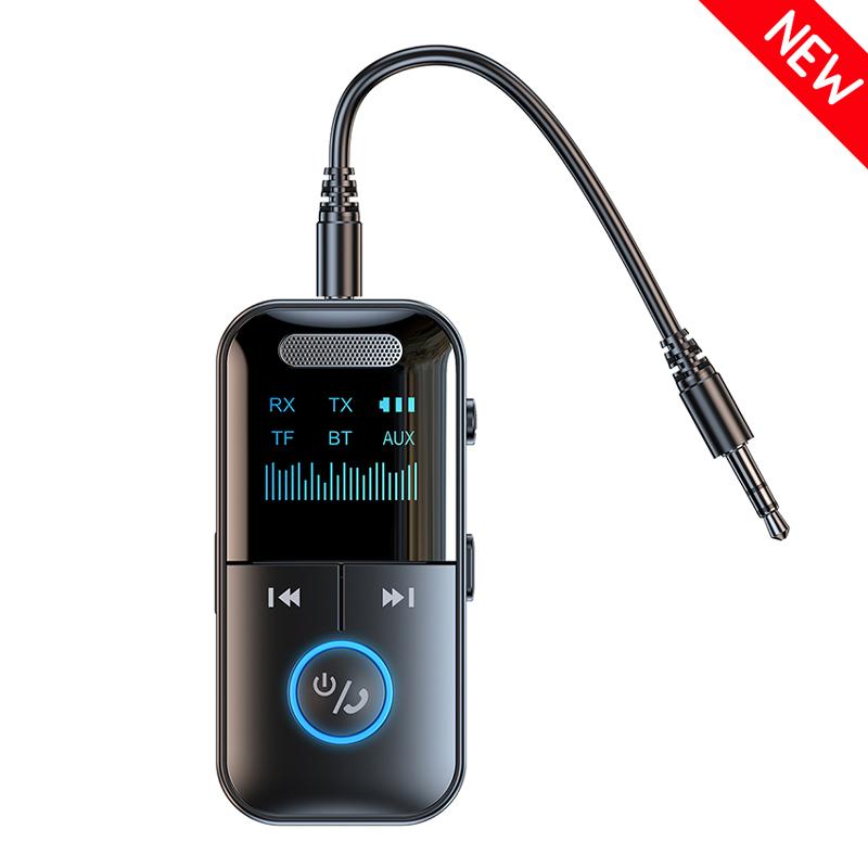 4 in 1 Bluetooth 5.4 Audio Receiver Transmitter 3.5MM AUX TF Card Stereo Music LED Display Wireless Adapter With Mic For Car TV