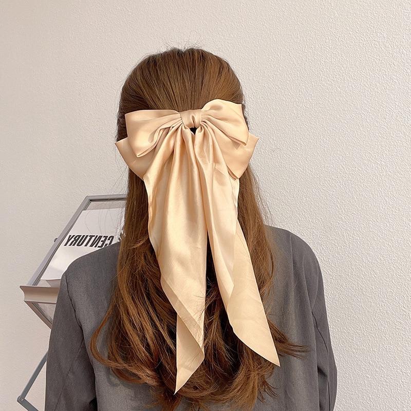 12 однотонных атласных лент с большими бантами, заколки-пружинки, аксессуары для волос для женщин и девочек, модные корейские летние головные уборы