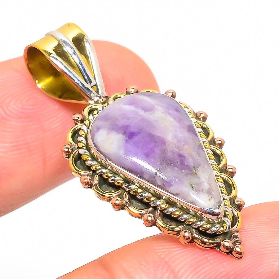 Подарочный кулон из чистого серебра 925 пробы с натуральным камнем Тиффани TwoTone 1,50 дюйма v2E04