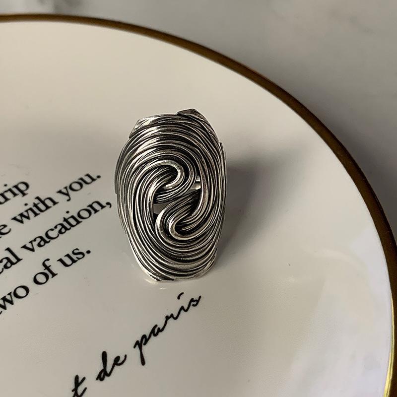 Ретро Кольцо с Вихревым Искажением Серебристого Цвета Панк Готика Открытое Кольцо Для Мужчин Женщин Ручной Работы Унисекс Дизайнерские Аксессуары Подарок