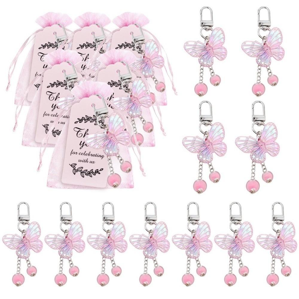 24/30Pcs Butterfly Pendant Butterfly Keychain Gift Set Tassel Pink Butterfly Keychain Wedding Gifts